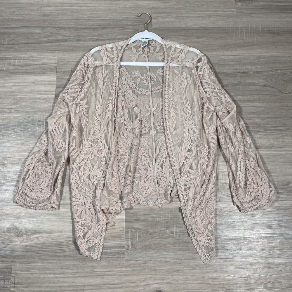 Ultra Pink Women's Cardigan Open Front Lace Cottagecore Neutral 1X Beige